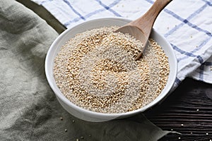 Bowl of healthy white quinoa seeds