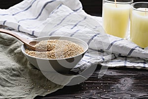 Bowl of healthy white quinoa seeds