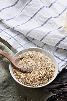 Bowl of healthy white quinoa seeds