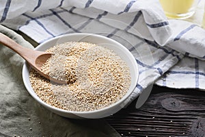 Bowl of healthy white quinoa seeds