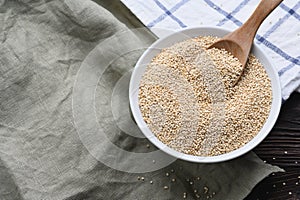 Bowl of healthy white quinoa seeds