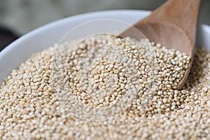 Bowl of healthy white quinoa seeds