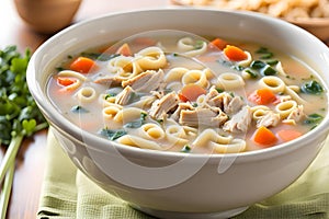 Bowl of hearty and comforting chicken noodle soup