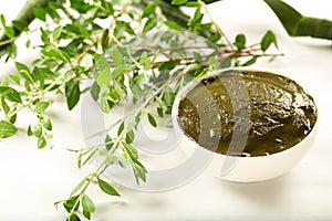 Bowl of henna paste made of lowsonia leaves