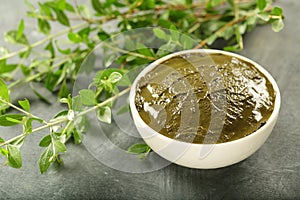 Bowl of henna paste made of lowsonia leaves