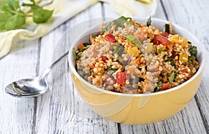 Bowl with homemade Bulgur Salad