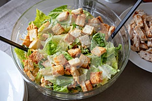 Bowl of cesar salad photo