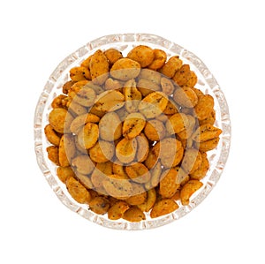 Bowl of hot and spicy peanuts top view