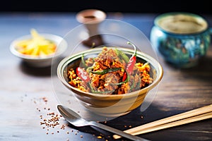 a bowl of indian pickle achaar on table