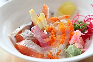 Bowl of Japanese mix sashimi don on rice