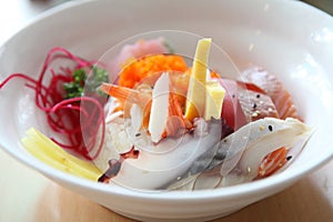 Bowl of Japanese mix sashimi don on rice