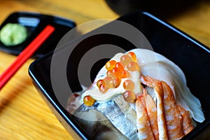 Bowl of Japanese mix sashimi don on rice