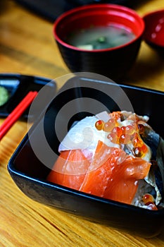 Bowl of Japanese mix sashimi don on rice