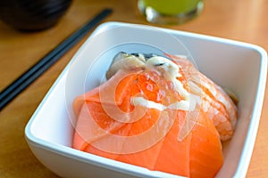 Bowl of Japanese mix sashimi don on rice