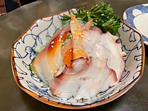 Bowl of Japanese seafood salad in vinegar