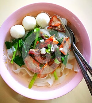 A bowl of kueh tiao soup photo