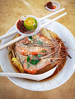 A bowl of Laksa Sarawak a famous dish in Sarawak