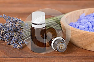 Bowl of lavender bath salt and massage oil