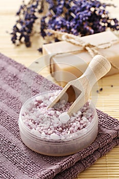 Bowl of lavender sea salt