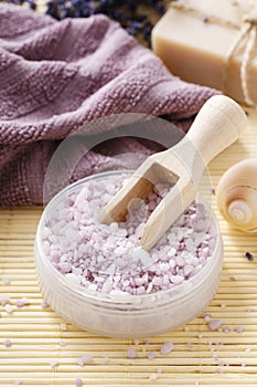 Bowl of lavender sea salt