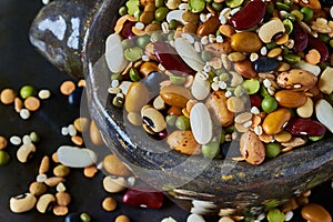 Bowl with legumes, closeup