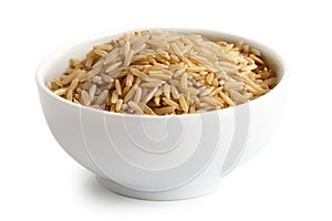 Bowl of long grain brown rice.