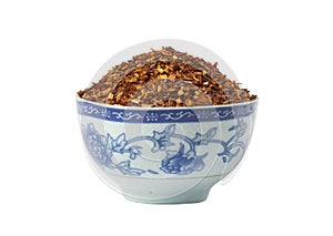 Bowl of loose Rooibos red tea, isolated