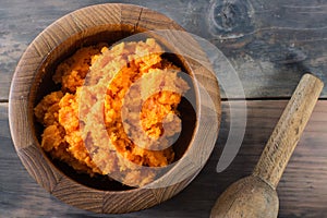 Bowl of mashed sweet potato