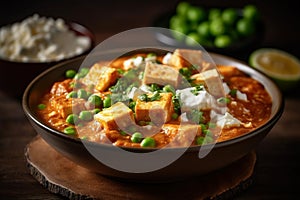 A bowl of matar paneer, Indian vegetarian food. Generative AI