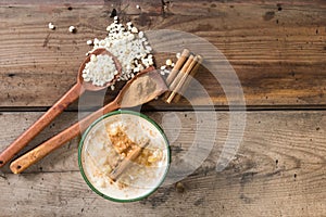 bowl of mazamorra with cinnamon.