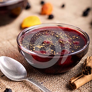 Bowl of mazamorra morada pudding