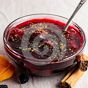 Bowl of mazamorra morada pudding