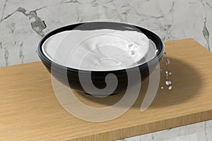 A bowl of milk and splashing liquid, 3d rendering