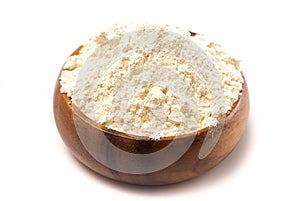 Bowl of Millet Flour in a Wood Bowl Isolated on a White Background