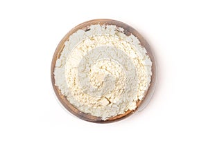 Bowl of Millet Flour in a Wood Bowl Isolated on a White Background