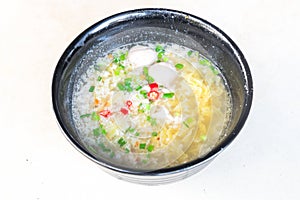 A bowl of minced meat noodle or Bak Chor Mee unique Singapore cuisine isolate on white