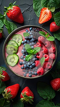 Bowl of mixed berries and kiwi, healthy eating.AI Generated