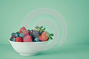 Bowl of mixed fresh berries on pastel background