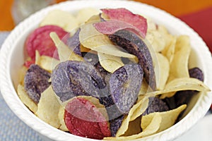 Bowl of Mixed Potato Chips Close-Up