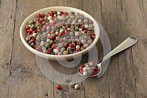 Bowl with a mixture of red,white and green peppercorn
