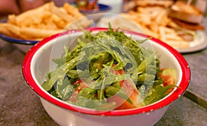 Bowl of mizuna salad