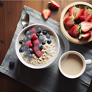 Bowl of muesli with berries and yogurt