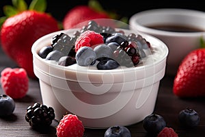 Bowl of muesli with berries and yogurt