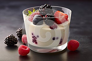 Bowl of muesli with berries and yogurt