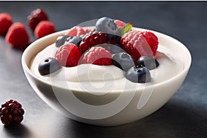 Bowl of muesli with berries and yogurt