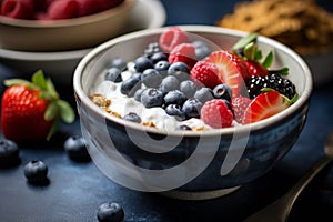 Bowl of muesli with berries and yogurt