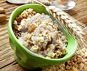 Bowl with Muesli Cereals and Wheat Ear