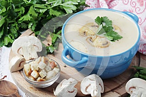 A bowl with mushroom cream soup