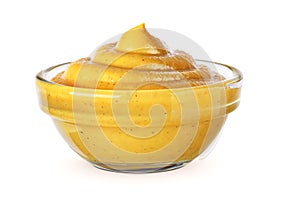 Bowl with mustard isolated on white