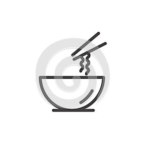 Bowl of noodles with a pair of chopsticks icon. Cute food concept isolated modern outline on white background